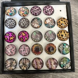 12 pairs Stainless Steel Assorted Design Stud Earrings - Leopard, Zebra Prints